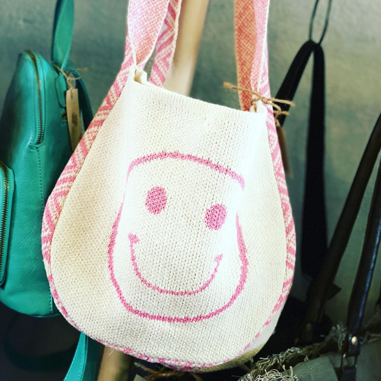 Pink Smile Knit Shoulder Bag