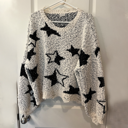 Star Knit Distressed Sweater