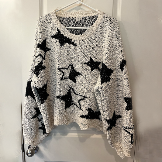 Star Knit Distressed Sweater