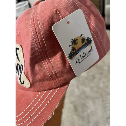 Womens Cat Mom Distressed Hat Cap StrapBack Pink