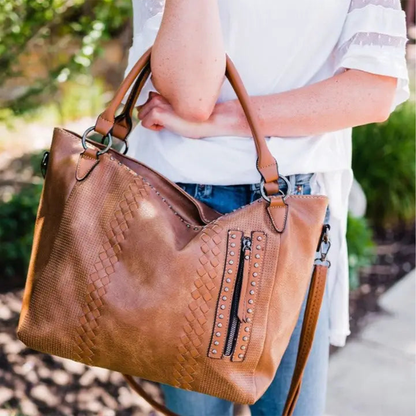 Tan Woven Accent Shoulder Bag