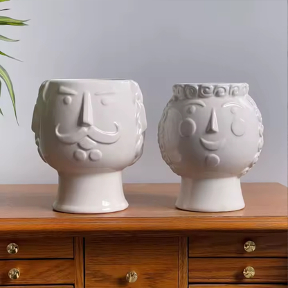 Facial Ceramic Vase, European Style Retro Relief Hydroponic Vase, King and Queen Creative Porch Flower Arrangement Accessories