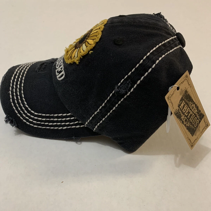 Blessed Sunflower Hat Western Distressed Women Baseball Cap